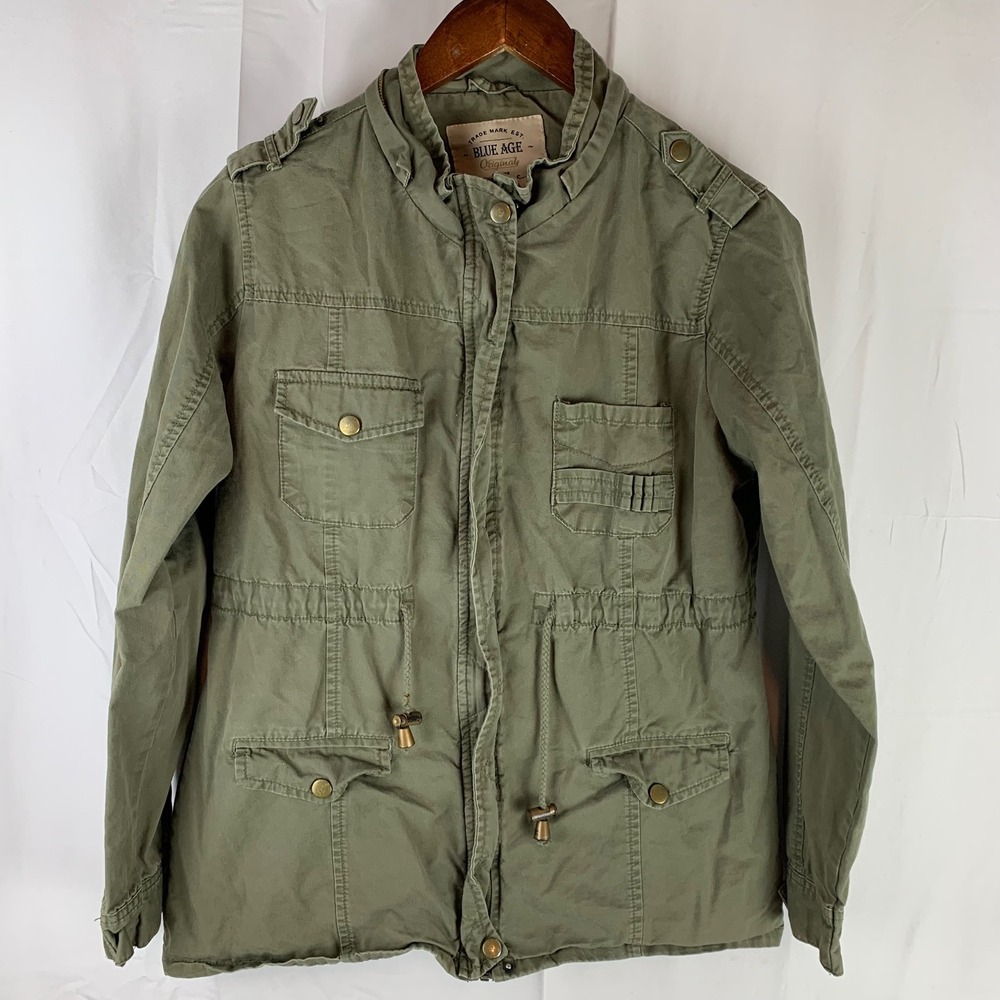 Blue Age Utility Jacket Women M Olive Green Military Field JK-4002-G